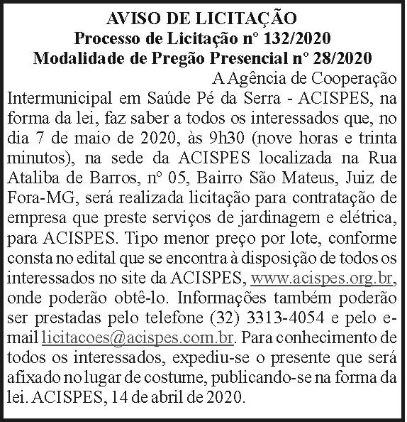 Acispes - Aviso de Licitação 132/2020 4 1 ACISPES 132