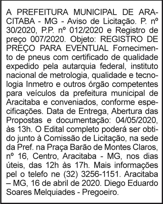 Prefeitura Municipal de Aracitaba 4 1 ARACITABA 030