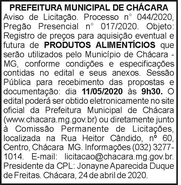 Prefeitura Municipal de Chácara 044/2020 4 1 CHACARA 044