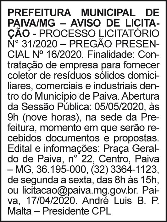 Prefeitura Municipal de Paiva 4 1 PAIVA 31