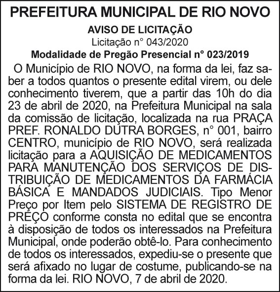 Prefeitura Municipal de Rio Novo 4 1 RIO NOVO 043