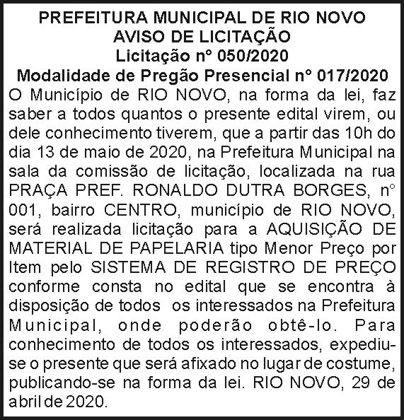 Prefeitura Municipal de Rio Novo 4 1 RIO NOVO 050