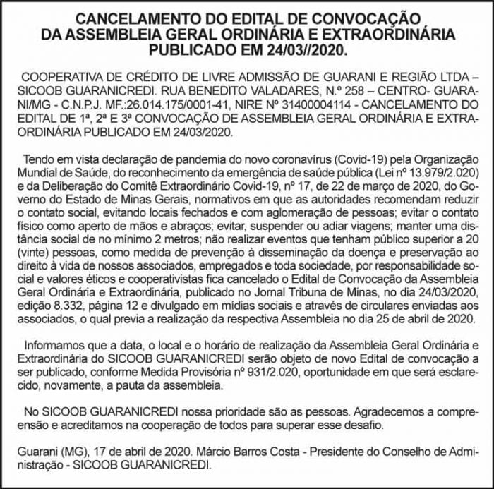Sicoob Guaranicredi - Cancelamento de edital 4 1 SICCOB