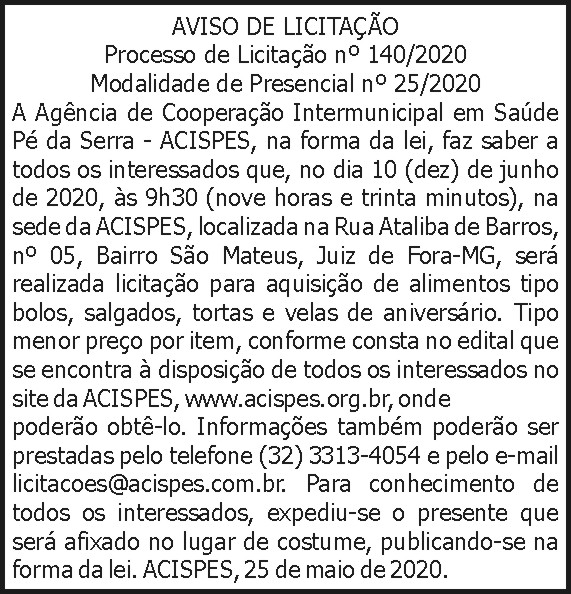 Acispes - Aviso de licitação 140/2020 4 1 ACISPES 140