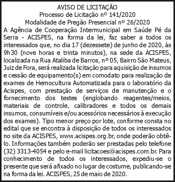 Acispes - Aviso de licitação 141/2020 4 1 ACISPES 141