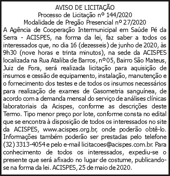 Acispes - Aviso de licitação 144/2020 4 1 ACISPES 144