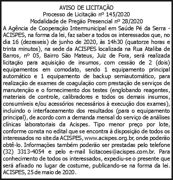 Acispes - Aviso de licitação 145/2020 4 1 ACISPES 145