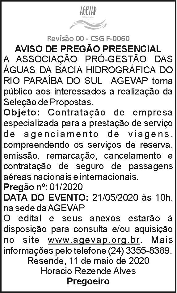 Agevap - Aviso de pregão presencial 4 1 AGEVAP 01