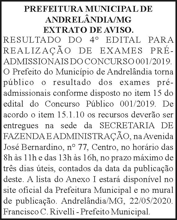 Prefeitura Municipal de Andrelândia 4 1 ANDRELANDIA