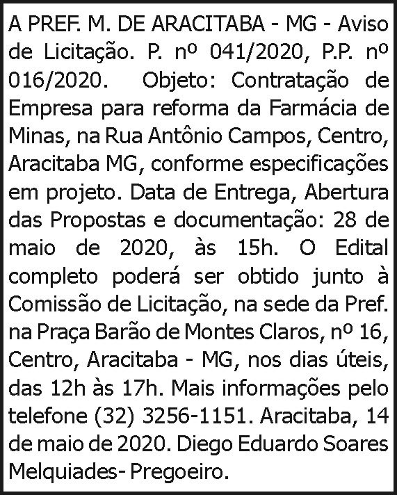 Prefeitura Municipal de Aracitaba 4 1 ARACITABA 041