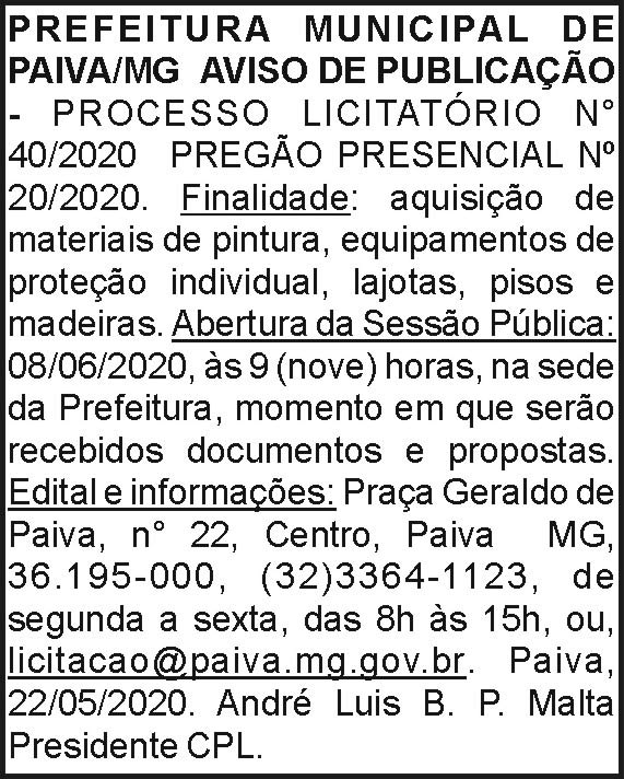 Prefeitura Municipal de Paiva 4 1 PAIVA 40