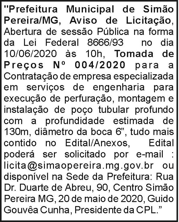 Prefeitura Municipal de Simão Pereira 4 1 PEREIRA
