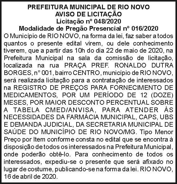 Prefeitura Municipal de Rio Novo 4 1 RIO NOVO 048