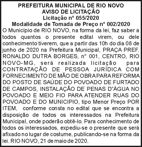 Prefeitura Municipal de Rio Novo 4 1 RIO NOVO 055