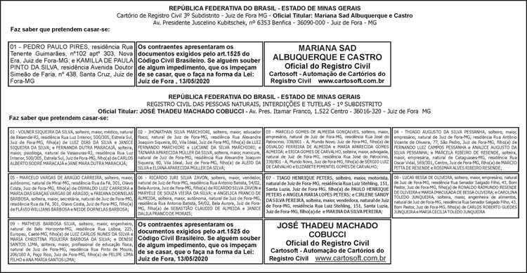 Avisos de Casamentos 14-05-2020 4 AVISOS CASAMENTOS 14 05
