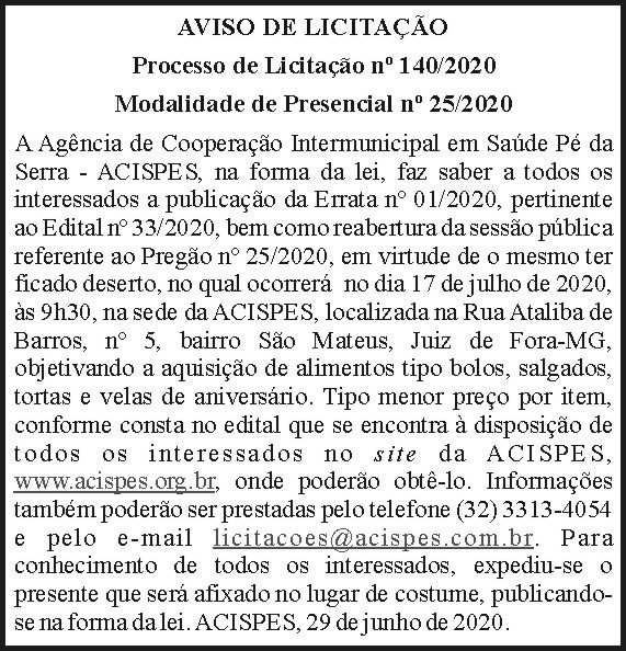 Acispes - Aviso de licitação 140/2020 4 1 ACISPES 140