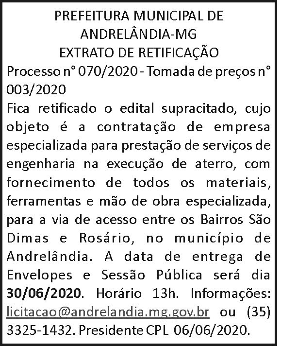 Prefeitura Municipal de Andrelândia 4 1 ANDRELANDIA 070 1