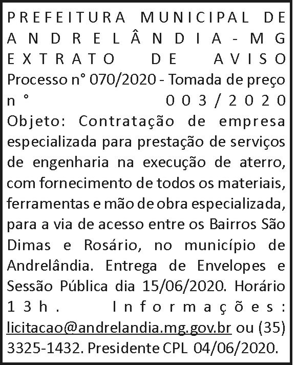 Prefeitura Municipal de Andrelândia 4 1 ANDRELANDIA 070