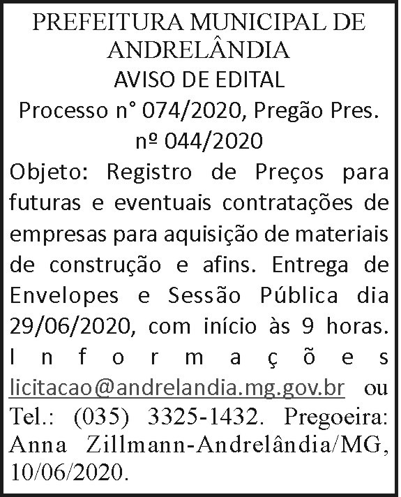 Prefeitura Municipal de Andrelândia 4 1 ANDRELANDIA 074