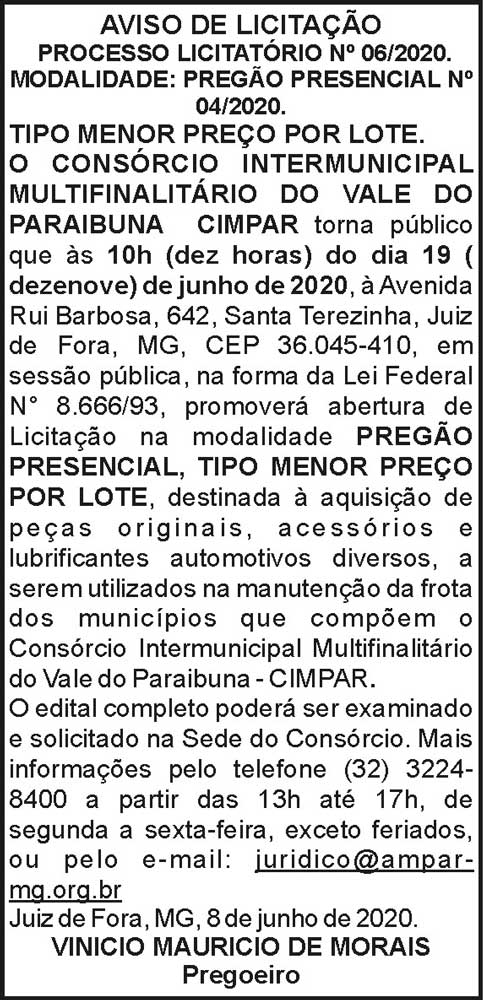 Cimpar - Aviso de licitação 4 1 CIMPAR 06