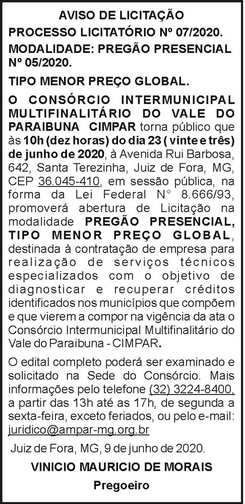 Cimpar - Aviso de licitação 4 1 CIMPAR 07