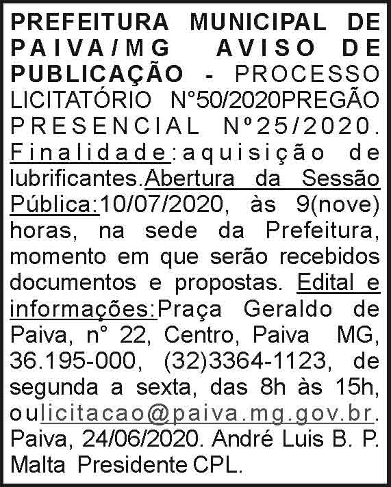 Prefeitura Municipal de Paiva/MG 8 1 PAIVA 50