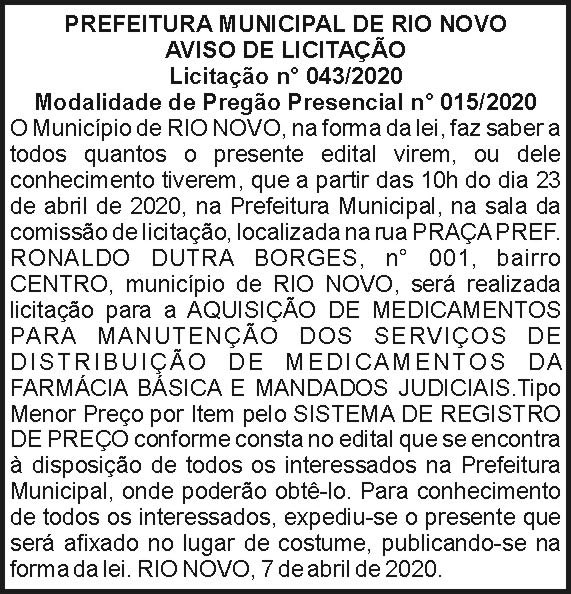 Prefeitura Municipal de Rio Novo 4 1 RIO NOVO 043