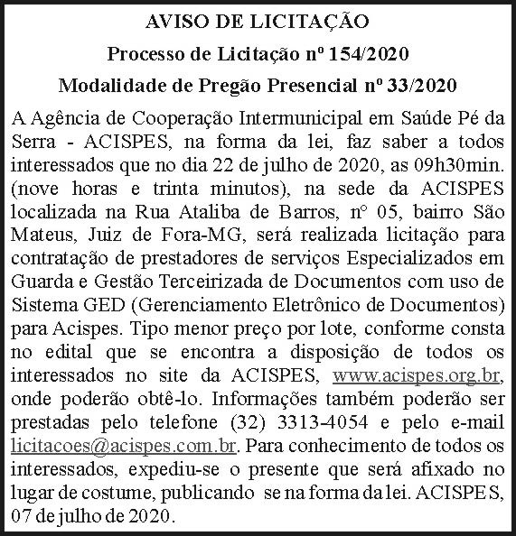 Acispes - Aviso licitação 154/2020 4 1 ACISPES 154