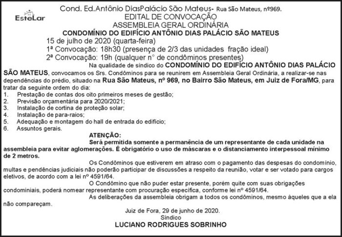 Condomínio do Edifício Antônio Dias Palácio São Mateus 4 1 ANTONIO
