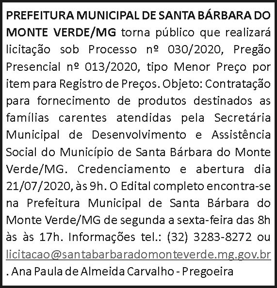 Prefeitura Municipal de Santa Bárbara do Monte Verde 4 1 BARBARA 030