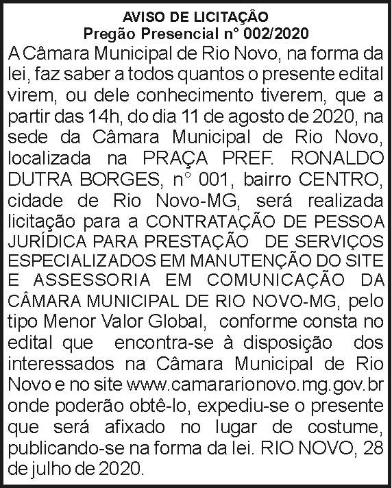 Câmara Municipal de Rio Novo - Licitação 4 1 CAMARA 002