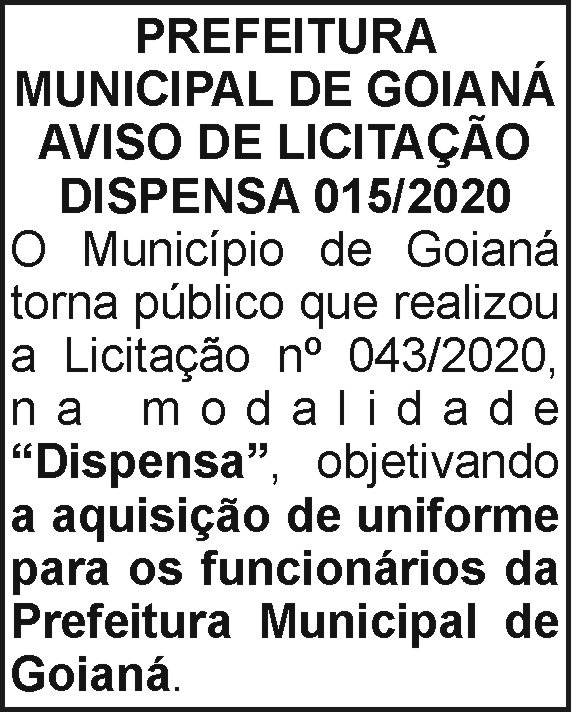 Prefeitura Municipal de Goianá - Dispensa 015/2020 4 1 GOIANA 015