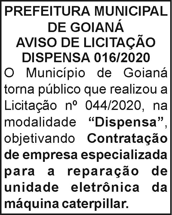 Prefeitura Municipal de Goianá - Dispensa 016/2020 4 1 GOIANA 016