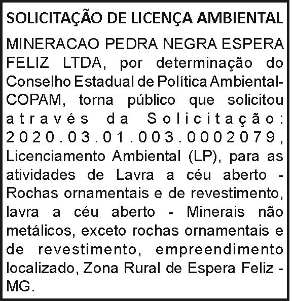 Mineração Pedra Negra Espera Feliz Ltda 4 1 MINEIRAÇAO