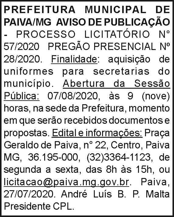 Prefeitura de Paiva/MG - 57/2020 4 1 PAIVA 57