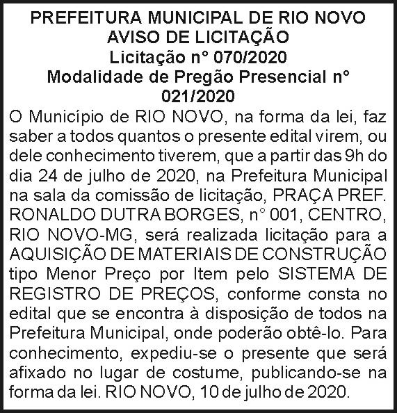 Prefeitura Municipal de Rio Novo 4 1 RIO NOVO 070