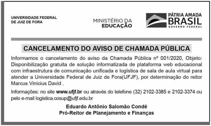 UFJF - Cancelamento do aviso de chamada pública 4 1 UFJF editado