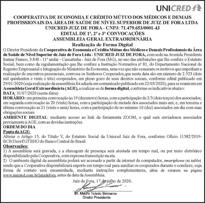 Unicred - Assembleia Geral Extraordinária 4 1 UNICRED 2X10