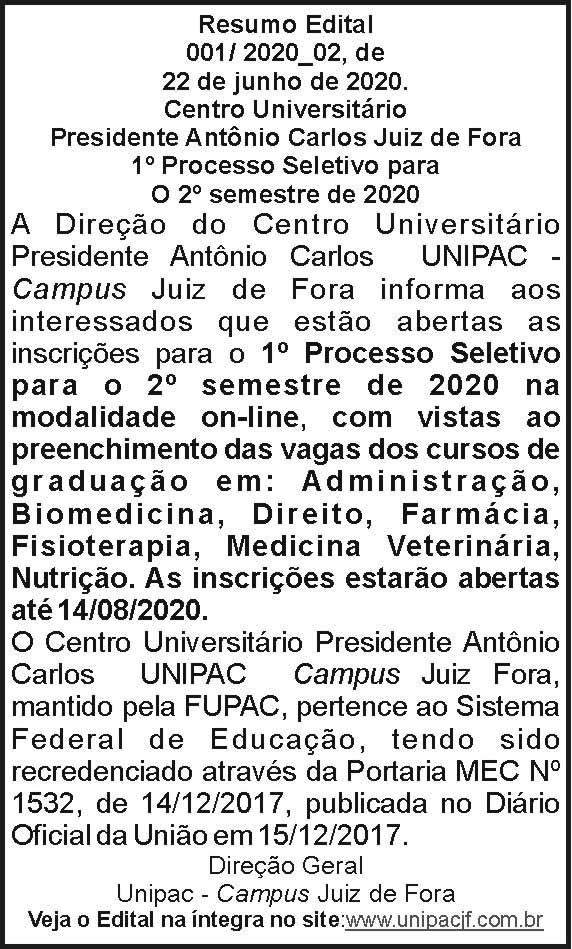 Unipac - inscrições abertas 4 1 UNIPAC