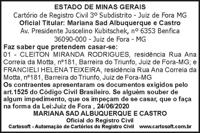 Cartório de Registro Civil 3º Subdistrito - Juiz de Fora 4 AVISO CLEITON