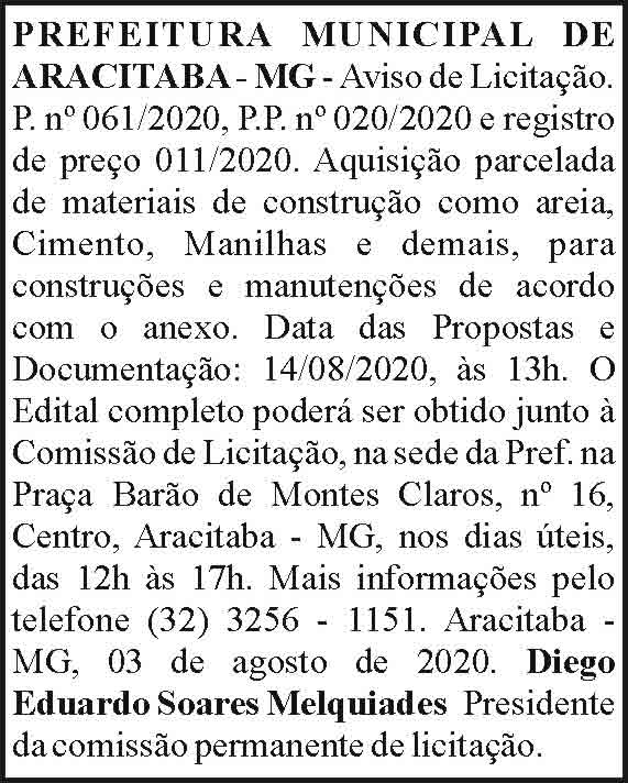 Prefeitura Municipal de Aracitaba-MG 4 1 ARACITABA 061