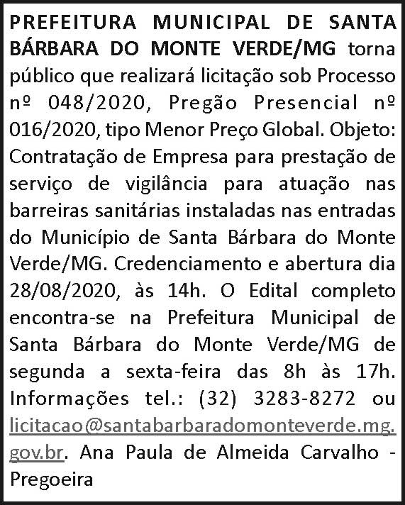 Prefeitura Municipal de Santa Bárbara do Monte Verde/MG 4 1 BARBARA 048
