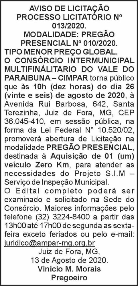 CIMPAR - Aviso de Licitação 4 1 CIMPAR 013