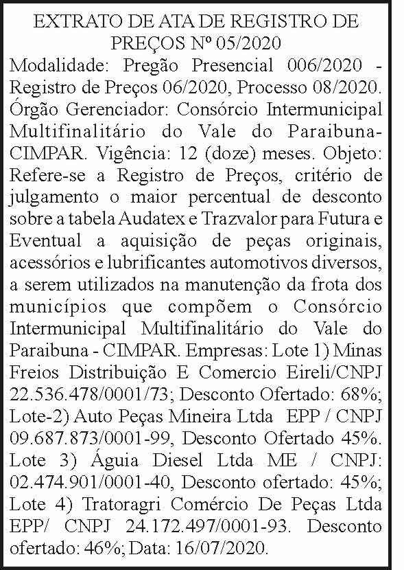 Extrato de ata de registro de preços N05/2020 4 1 CIMPAR 05 EDIT