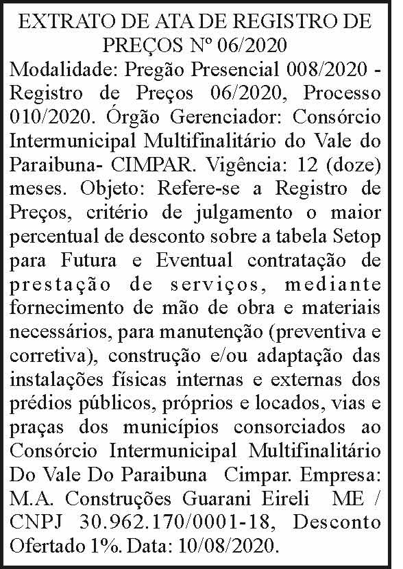 Extrato de ata de registro de preços N06/2020 4 1 CIMPAR 06 EDIT