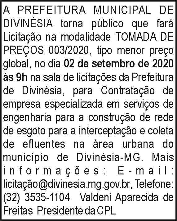 Prefeitura Municipal de Divinésia - Licitação 004/2020 4 1 DIVINESIA 003