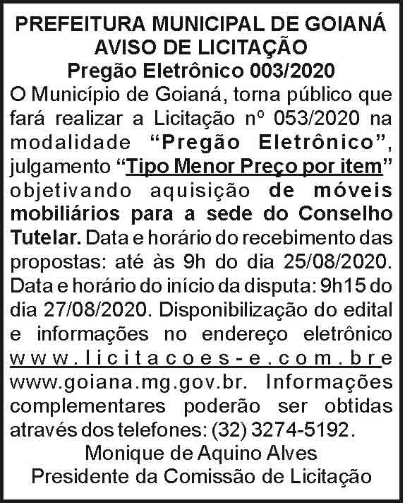 Prefeitura Municipal de Goianá - Licitação 003/2020 4 1 GOIANA 003