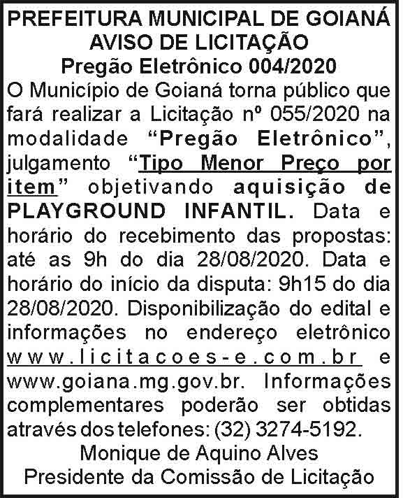 Prefeitura Municipal de Goianá - Licitação 004/2020 4 1 GOIANA 004
