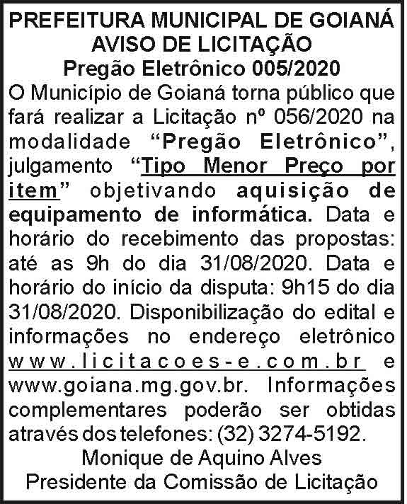 Prefeitura Municipal de Goianá 005/2020 4 1 GOIANA 005 1