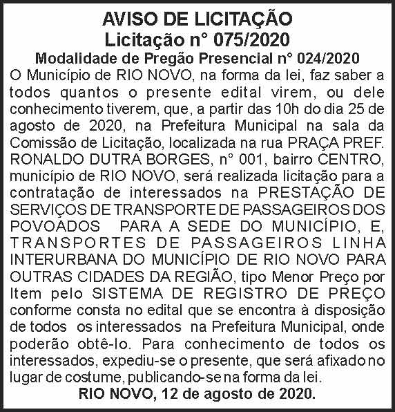 Prefeitura Municipal de Rio Novo - Licitação 4 1 RIO NOVO 075